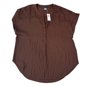 NWT Old Navy Espresso Brown Satin Dolman Sleeve Popover Blouse Top Size Small